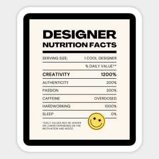 Designer Nutrition Facts Sticker